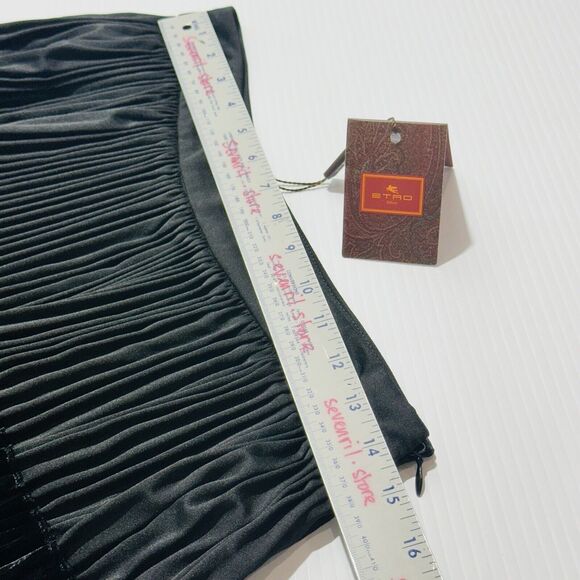 ETRO Women 42 US/6 Multi Fabric Texture Black Gold Pleated Midi Skirt NWT $1,730 - Picture 10 of 11